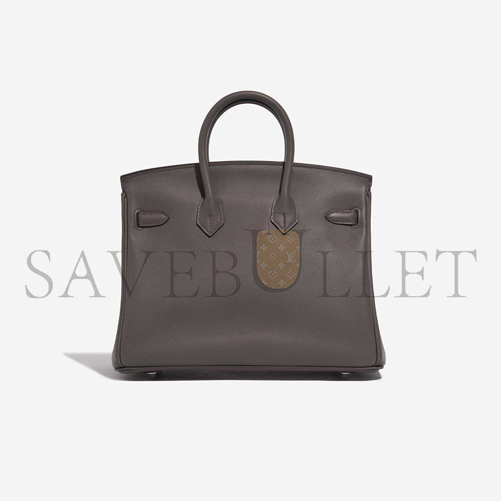 HERMES BIRKIN 25 SWIFT LEATHER PEWTER GREY SILVER BUCKLE BAG H049362CK10 (25*20*13cm)